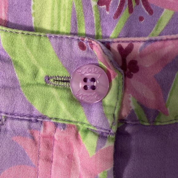 Lilly Pulitzer Capri Pants Womens 10 High Pink Purple Green 100% Cotton 3 Pocket - Picture 7 of 7